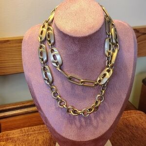 Vtg Antique Gold Tone Marine/Anchor Chain Statement Long Necklace